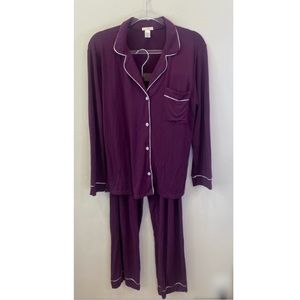Eberjey Gisele Long Sleeve Pajama Set tuxedo purple medium two piece eberjay